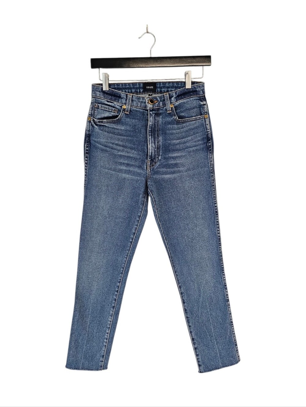 KHAITE Vanessa High Rise Straight Leg Fray Blue Jeans 26 Preowned